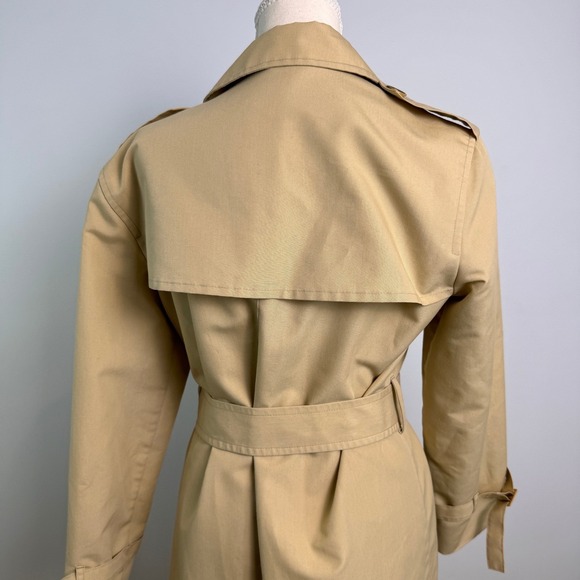 Vintage Long Trench Coat Womens 10 Tan Belted Double Breasted Old Money Preppy - Picture 9 of 12